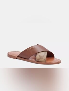 Coach Hilda Leather Women Sandal Saddle Brown Signature Canvas Leather Size 10